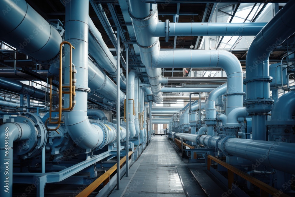 factory, production, construction, futuristic, artificial, automated, pipe, facility, system, structure. background image is in factory, there have large pipe and automated facility system for product