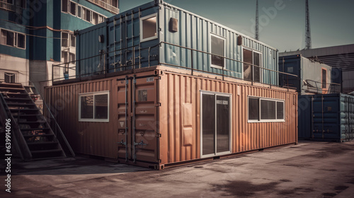 Mobile office buildings or container site office for construction site. Shipping container. Portable house and office cabins.