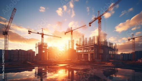 factory, industry, crane, construction, futuristic, pipe, industrial building, facility, system, structure. background image is factory and industry, there have large crane, to construction building. photo