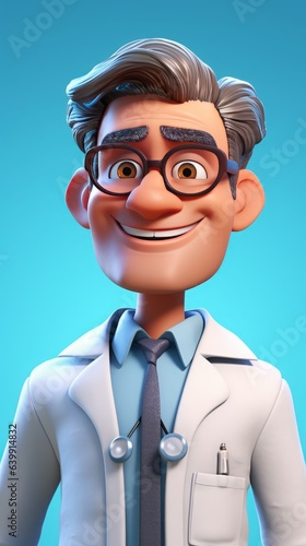 Professional Doctor Cartoon Character on Blue Background.