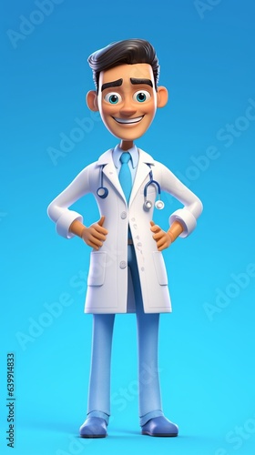 3D Cartoon Doctor on Blue Background - Realistic Detail.