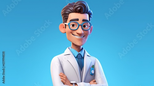 Professional Doctor Cartoon Character on Blue Background.