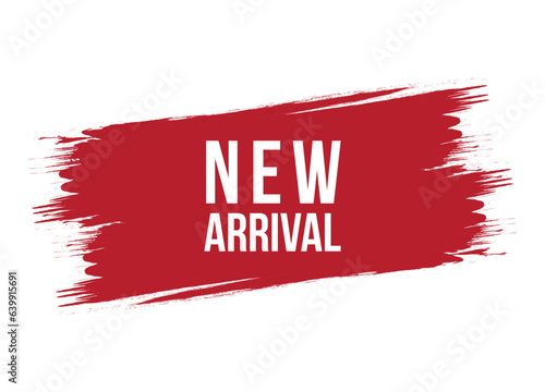 Brush style new arrival red vector banner illustration isolated on white background