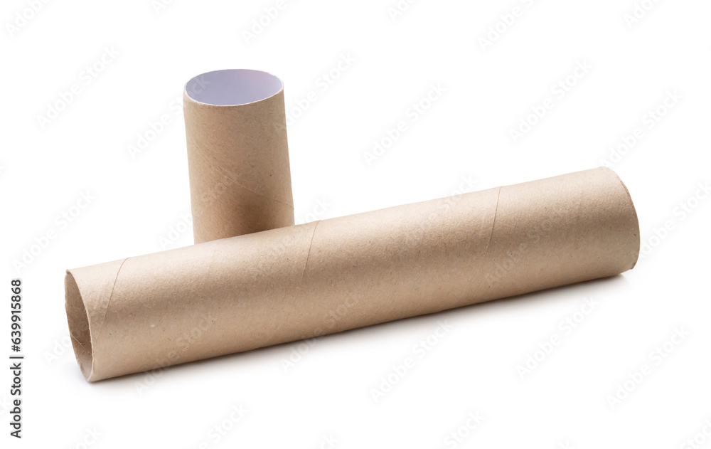 Long and short tissue paper cores in stack isolated on white background with clipping path. Long and short tissue paper cores in stack isolated on white background with clipping path.