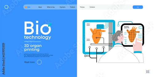 Bio Technology, 3D organ printing -modern flat vector concept illustration of 3D printer creating a human heart. Metaphor of technology in organ transplantation and the future of regenerative medicine
