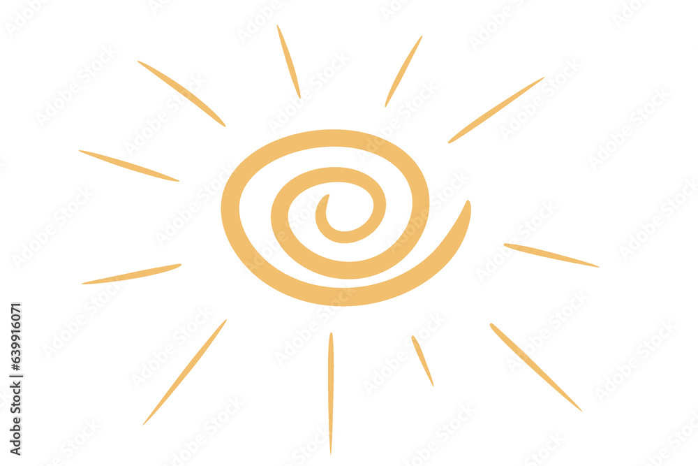 A hand-drawn sun in a spiral shape, cartoon style A hand-drawn sun in a spiral shape, cartoon style