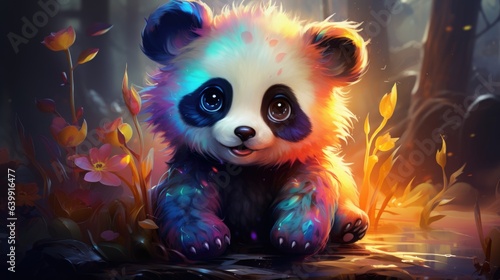 Kawaii baby panda drawing in watercolor style.