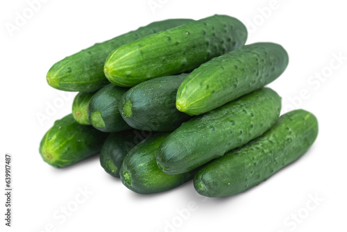 Bunch of fresh green cucumbers isolated on transparent background.