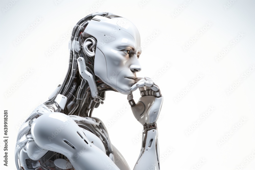 A human-like robot thought of something. Generated AI. A human-like robot thought of something. Generated AI.