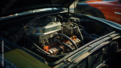 Under the hood of sports car. Powerful engine closeup. Clean motor block. © Olga