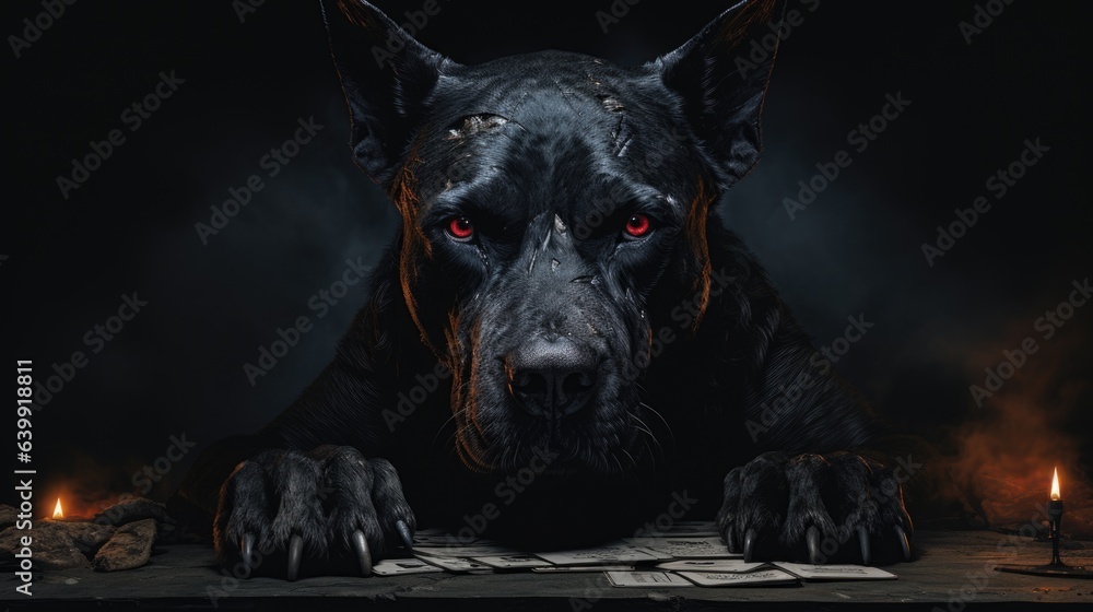 portrait of a dark dog - obrazy, fototapety, plakaty 