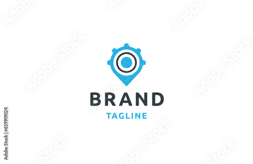 Pin gear logo icon design template