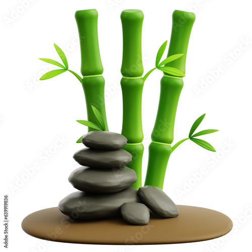 Stones And Bamboo 3D Illustration