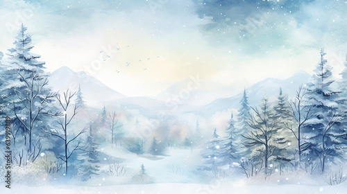 水彩画で描かれた冬の背景 © Hanako ITO