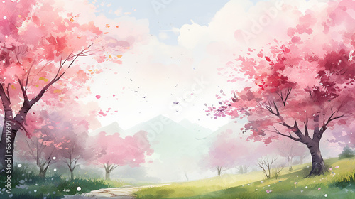 水彩画で描かれた春の背景
