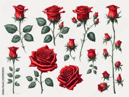 An illustration clip art of a watercolor rose with assorted designs	