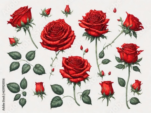 An illustration clip art of a watercolor rose with assorted designs	