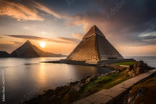 pyramids of egypt with sunrise 