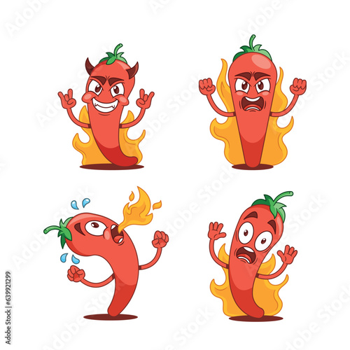 Cartoon Hot Chili Peppers Are Playful And Spicy Anthropomorphic Characters. Each One Has A Unique Personality