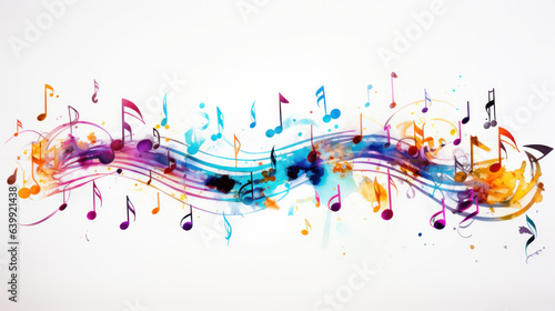 Musical notes lying on music sheet on white wooden background