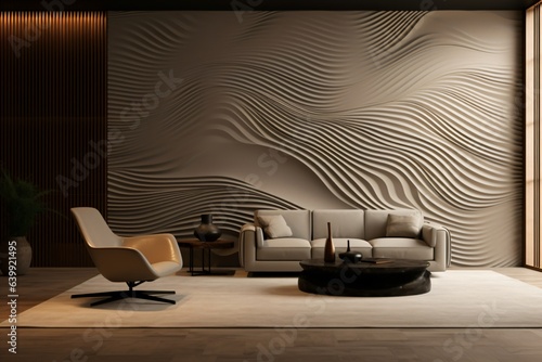 A luxurious living room with modern and elegant wall texture