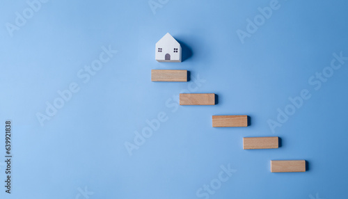 climb, real estate, stair, icon, pointing, home, blue, endeavor, background, plan. normal people has mine real estate when retire via my hand. this stair has home icon put it at last stair.