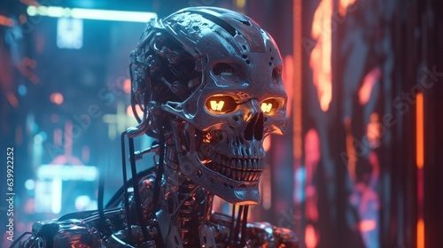 Cyberpunk skeleton.Generative AI