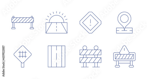 Road icons. Editable stroke. Containing road sign, road, caution, placeholder, railway, road block, impediment.