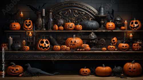 It's Halloween, trick or treating? perfectly carved pumpkins of all sizes and kids wanting to party with treats 