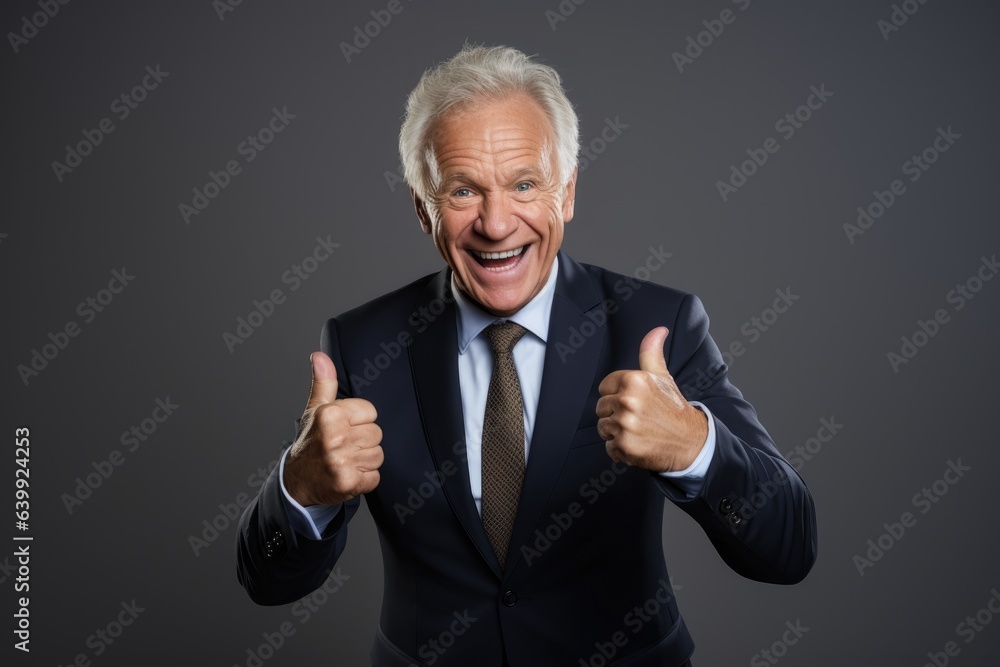 old businessman in smile or happy expression in studio shoot grey background old businessman in smile or happy expression in studio shoot grey background