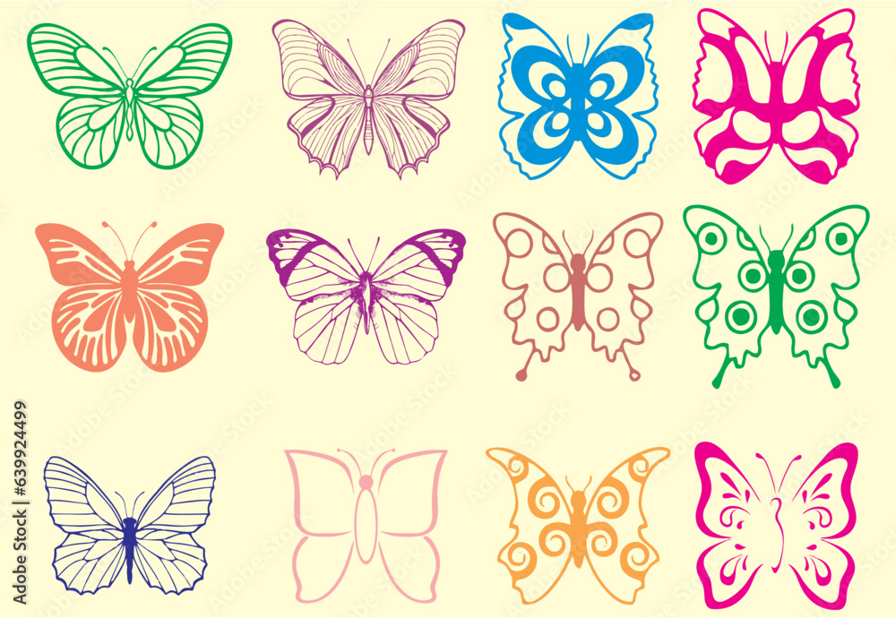 Beautiful soft color Butterflies line icons. Editable, easy to change color or size and reuse in decorative designing and packing. eps 10.