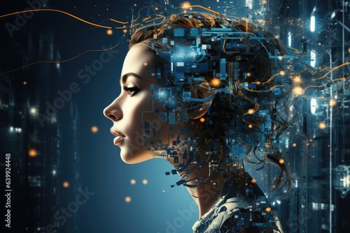 The embodiment of a supercomputer chat bot neural network brainstorming cloud storage in the form of a girl