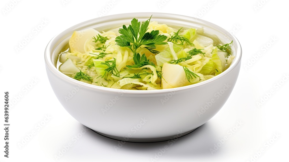 Cabbage soup isolated on white background