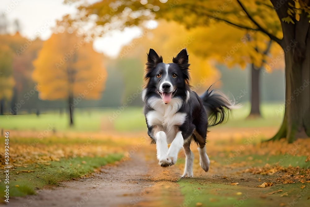 Beautiful and smart dog enjoying natural environment while running in park  generated by AI tool.