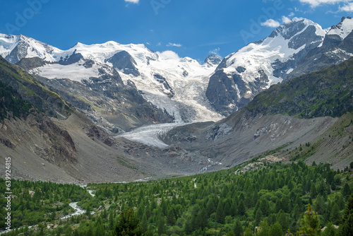 Val Morteratsch mit Morteratschgletscher und Berninagruppe, Pontresina, Engadin, Graubünden, Schweiz © Jürgen Humbert