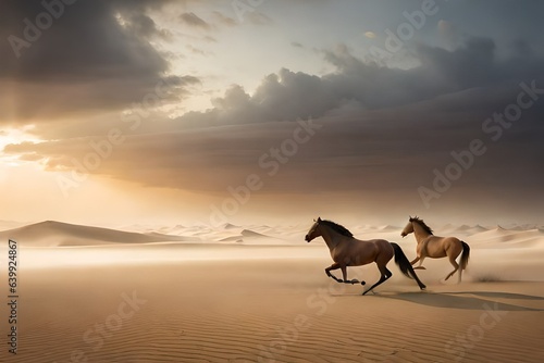 Horse run in desert sand storm generated by AI tool.