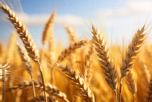 Spikelets of wheat in the field. Grain deal concept. Hunger and food security of the world.