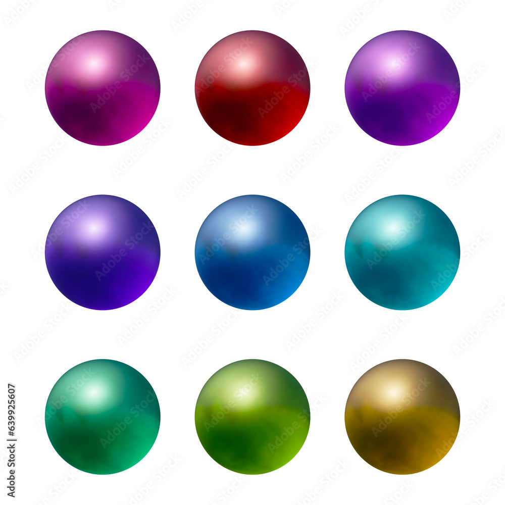 Set of round shape sphere ball or button in 3d rendering isolated on transparent background for decoration and design element concept. Set of round shape sphere ball or button in 3d rendering isolated on transparent background for decoration and design element concept.