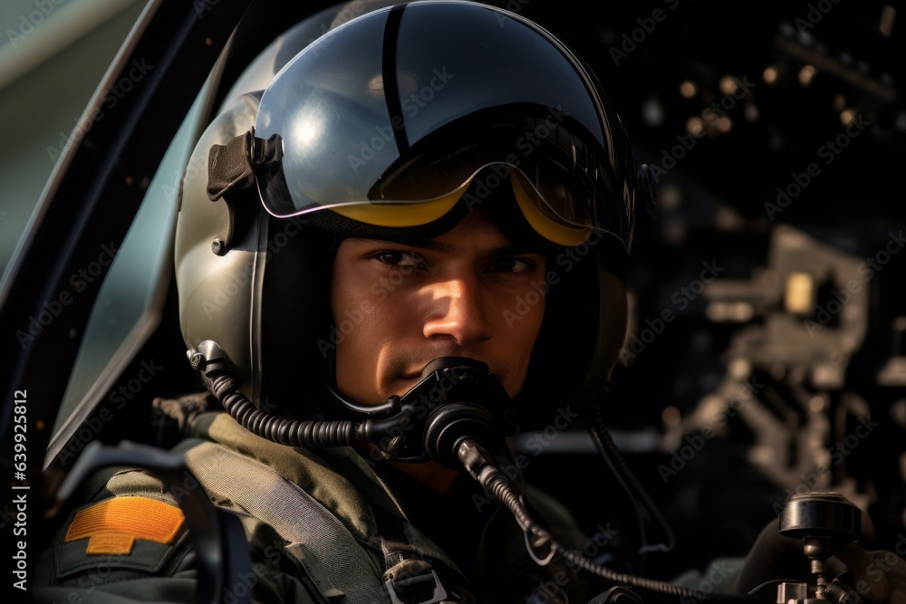 Fighter or bomber pilot. Background with selective focus Fighter or bomber pilot. Background with selective focus