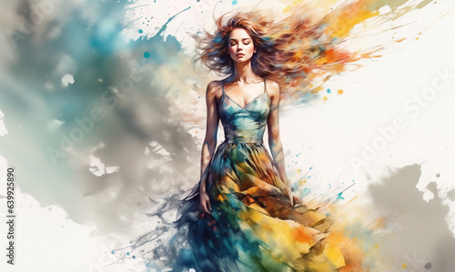 ドレスを着た女性のカラフルなイメージイラスト Illustration of colorful image of woman in dress