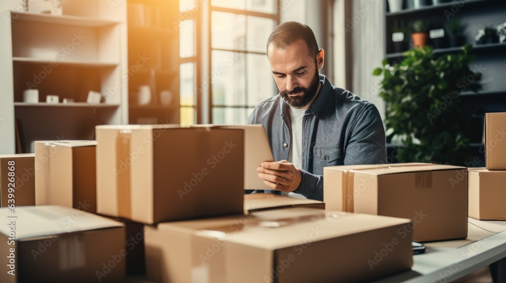 Aspiring Entrepreneur at Work - Home Office, Online Marketing & Delivery, generative Ai Aspiring Entrepreneur at Work - Home Office, Online Marketing & Delivery, generative Ai