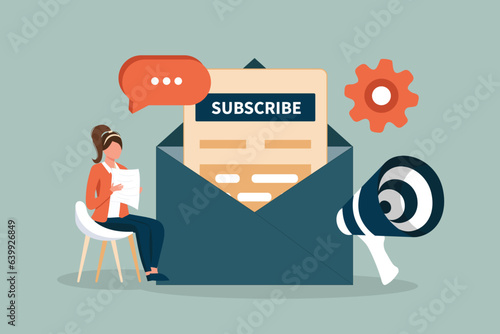Flat design concept of regularly distributed news publication via e-mail with some topics of interest to its subscribers. Flat vector illustration. Newsletter concept