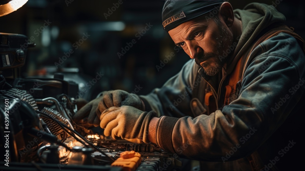 Close-up shot of a mechanic repairing a car.