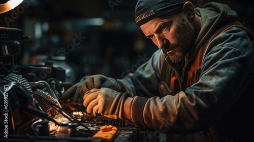 Close-up shot of a mechanic repairing a car.