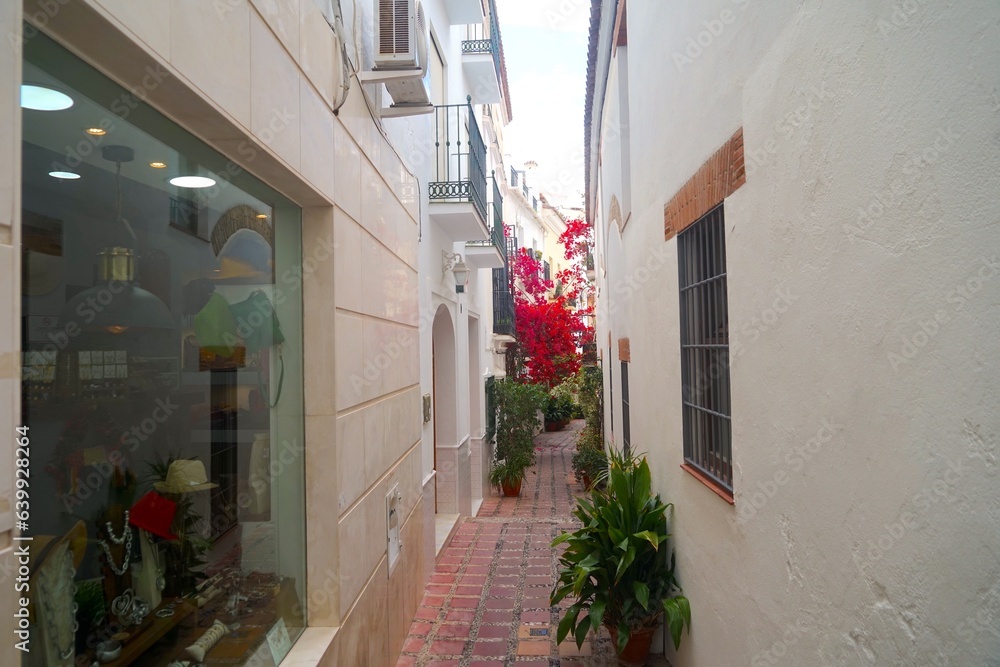 narrow alley in the old town of Marbella, Málaga, Andalusia, Spain