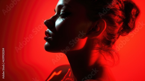 Photo of a woman with a composition in red tones