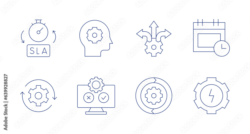 Manager icons. Editable stroke. Containing sla, management, decision making, appointment, arrows, software testing, sustain, energy.