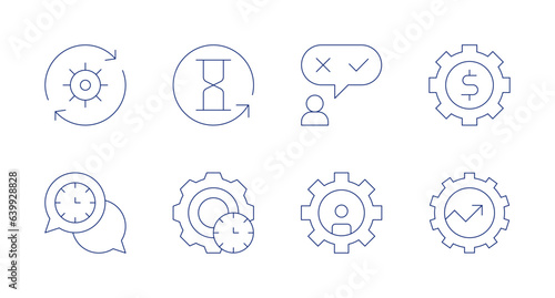 Manager icons. Editable stroke. Containing setup, hourglass, candidate, money management, coordination, productivity, network, management.