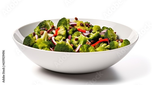 Broccoli salad isolated on white background