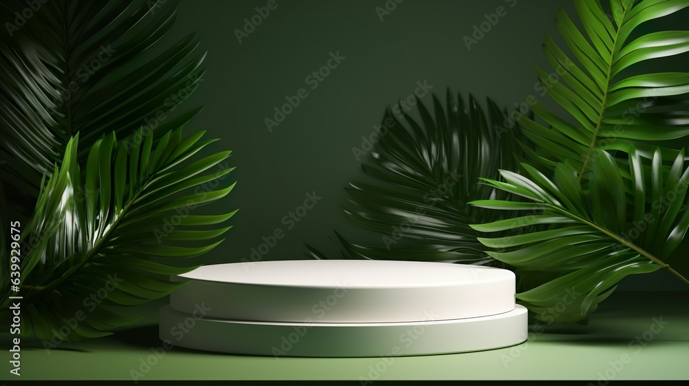 White Podium with Leafy Shadows, generative Ai White Podium with Leafy Shadows, generative Ai